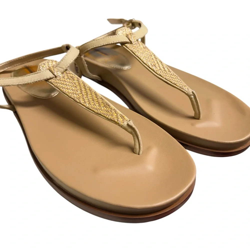 Sam Edelman Naomi Thing Beige Raffia T-Strap Sandals with Gold Accent NWOT
